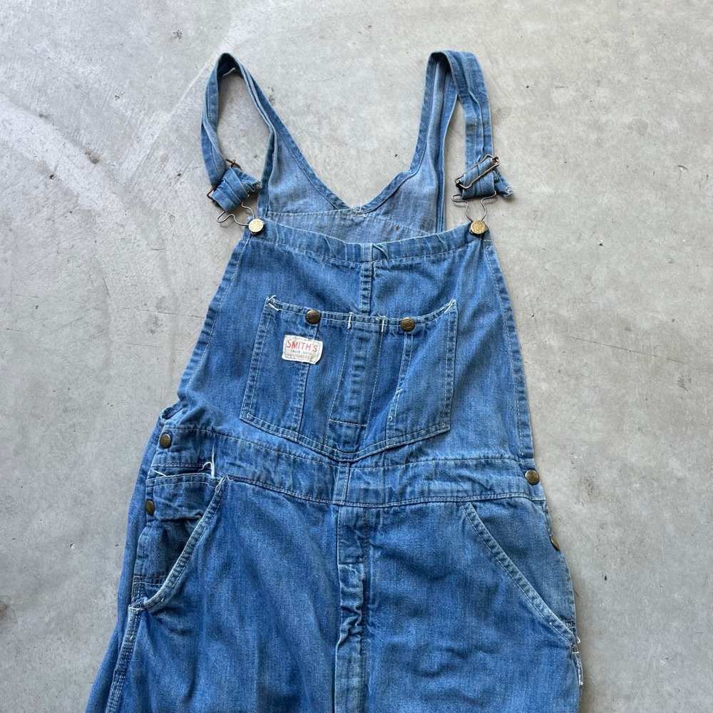 Vintage Smiths Tailor Made Sanforized Denim Overalls Blue Mens Carpenter Bibs